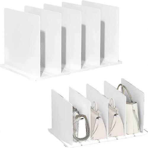 (White)Five rows Adjustable Handbag Closet Shelf Dividers Expandable Handbag Storage Organization 25-26s