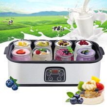 Yogurt Maker 1400ml Capacity, 8 Glass Jars, LCD Display, Adjustable Temperature, Timer for Probiotic Yogurt