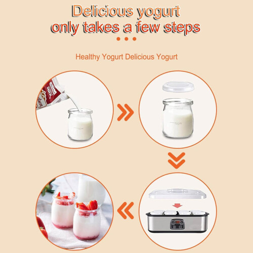 Yogurt Maker 1400ml Capacity, 8 Glass Jars, LCD Display, Adjustable Temperature, Timer for Probiotic Yogurt 2