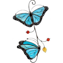 (Blue) Stained Glass Window Suncatcher, Butterfly Suncatcher for Window Hanging Colorful Pendant Ornament Sun Catchers Indoor Window Home Garden Ch