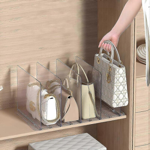 (Clear)Five rows Adjustable Handbag Closet Shelf Dividers Expandable Handbag Storage Organization 25-26s 2