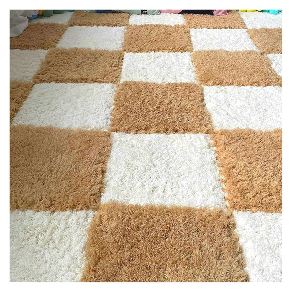 Plush Interlocking Foam Carpet Tiles 12X12 Inch, 12-Piece Set, Thick Fluffy Puzzle Foam Floor Tiles, Apricot White