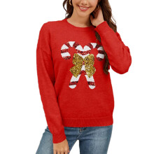 Damen-Weihnachtspullover mit Pailletten,-Rot XL