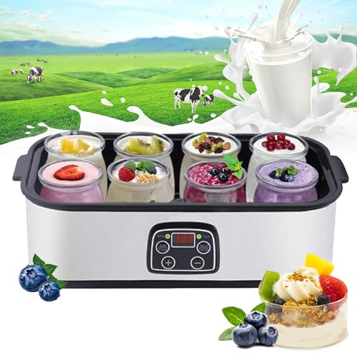 Yogurt Maker Machine 1400ml With 8 Glass Jars, LCD Display, Timer, Adjustable Temperature For Organic Probiotic Yogurt