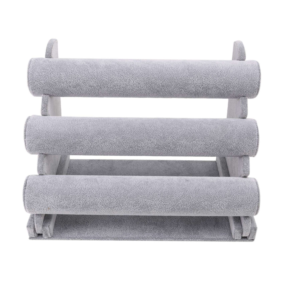 Triple Jewelry Display Stand Watch Bangle Necklace Storage Gray-image-OPC-PMDHNWN-NEW