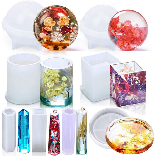 8Pcs Silicone Epoxy Resin Casting Art Molds Include Round, Square