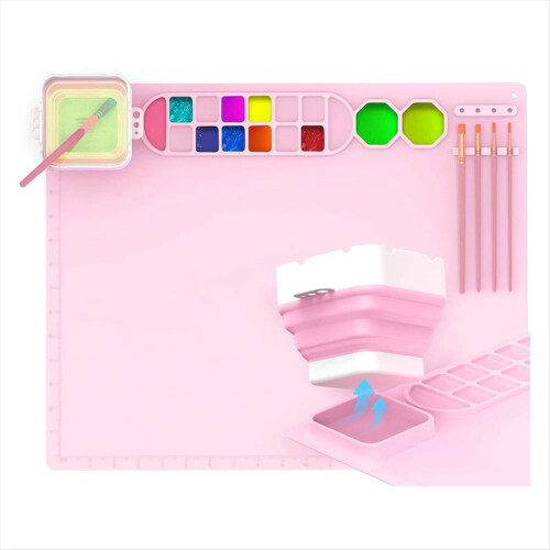 Silicone Painting Mat with Cup, 5 Craft Brush Cleaning Tools
