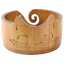Charming Cat Shape Handmade Wooden Yarn Bowl Holder Dispenser