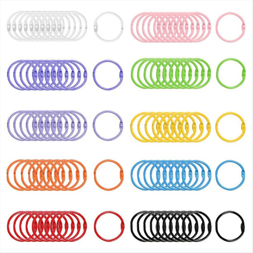 100 Stück bunte Buchbinderringe für lose Blätter – 3 cm Metall