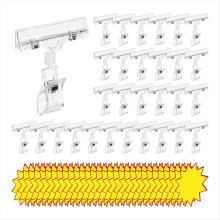 60-teiliges Set mit transparenten Schildhaltern und leeren Preisschildern aus Kunststoff.
