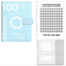 100 Umschläge „Geldspar-Challenge“, Geldspar-Ordner, (blau)