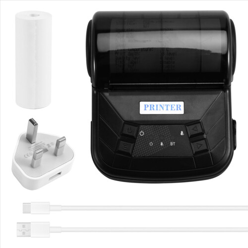 80mm Mini Thermal Printer Portable, UK Plug