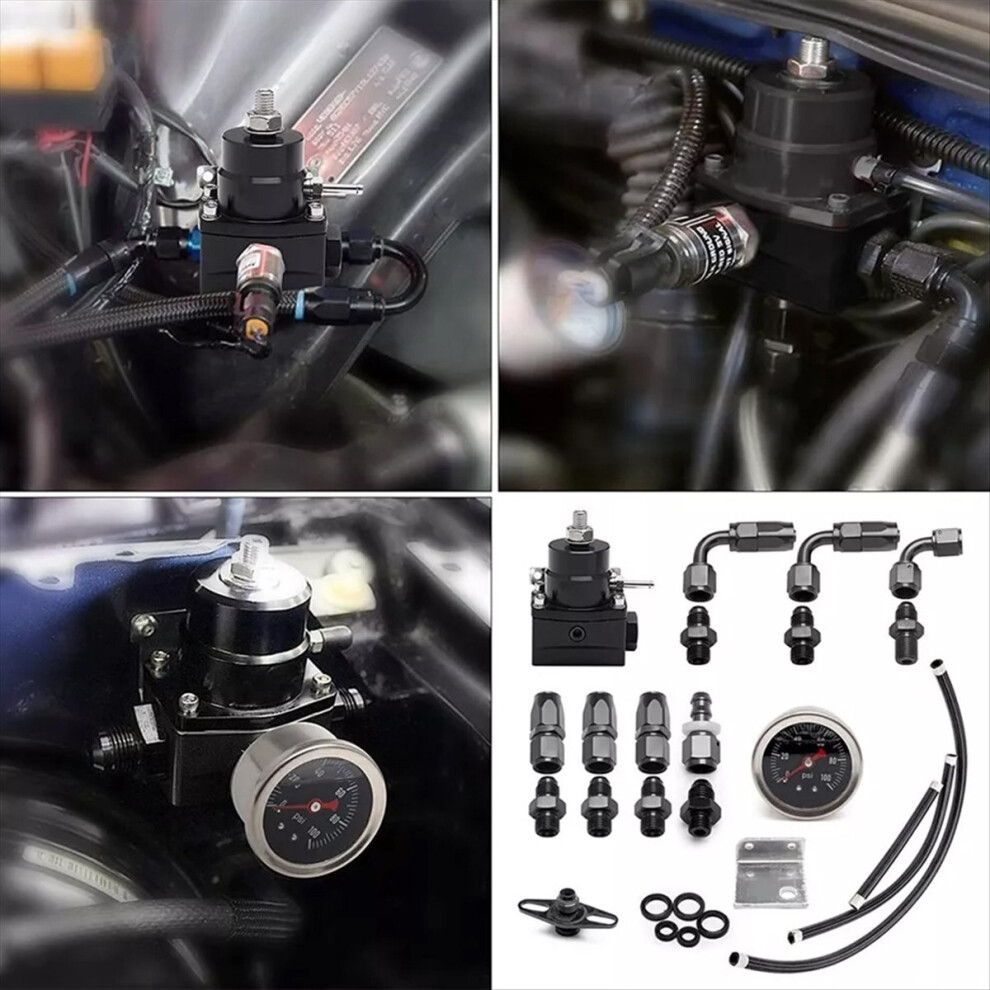 Adjustable Pressure Regulator Kit Oil 0-100Psi Gauge -6An Black 4711902542234