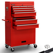 AREBOS 9-Drawer Combo Tool Cabinet Garage Tool Chest with Wheels Workshop Tool Storage Lockable Red