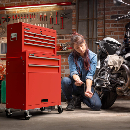 AREBOS AREBOS 9-Drawer Combo Tool Cabinet Garage Tool Chest with Wheels Workshop Tool Storage Lockable Red 1