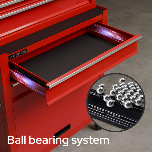 AREBOS AREBOS 9-Drawer Combo Tool Cabinet Garage Tool Chest with Wheels Workshop Tool Storage Lockable Red 2