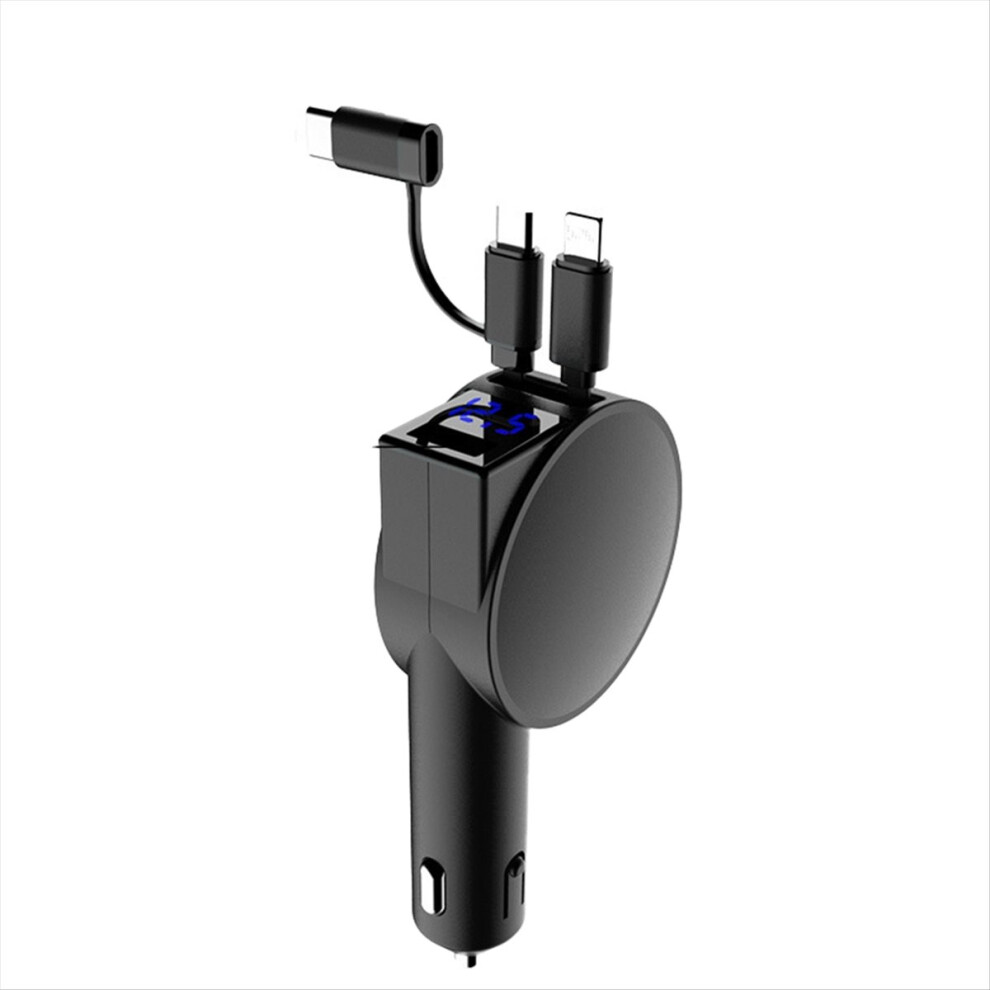60W Car Charger Retractable Cables Voltmeter A Black 4711902506441