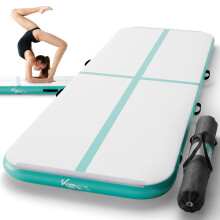 KM Fit Airtrack Mat 10cm high | 5 M Tumbling Mat Inflatable Fitness Mat | Gym Mat incl. Carrying Bag, Electric Air Pump & Flick Set | Mint Green