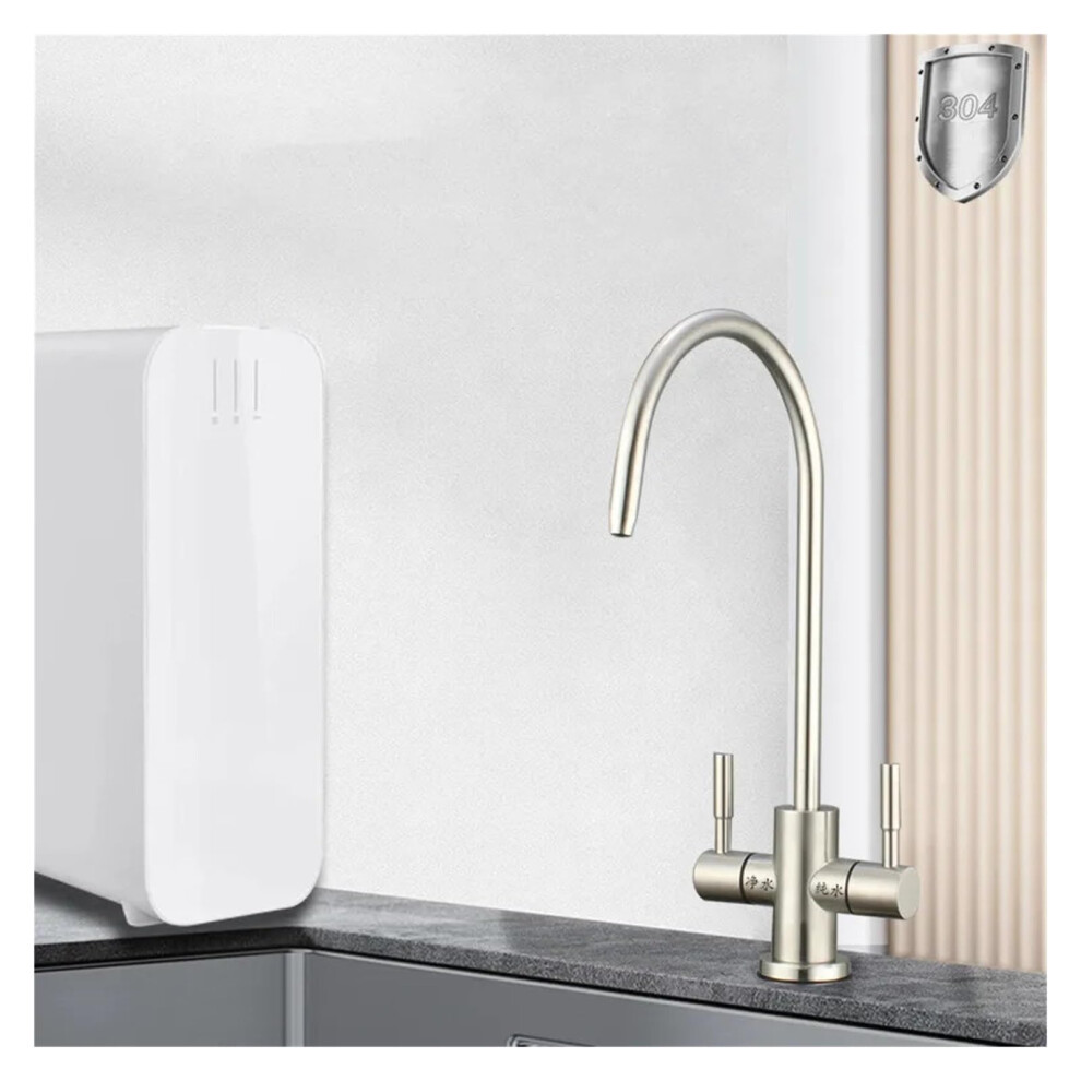 Gooseneck Dual Hole Filtration Kitchen Faucet Countertop Cold Water 360 Degree Rotating Spout Purification 9354506487386