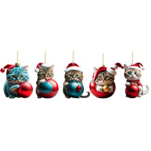 Charming Acrylic Cat Christmas Ornaments Set of 10 Funny Cat