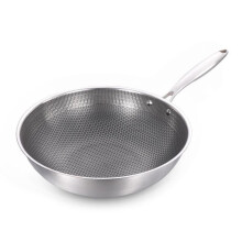 Wok Pan Stainless Steel Wok Silver For Stir Fry And Hot Pot Durable Cookware