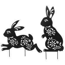 Set of 2 metal signs for lawn, garden decoration, rabbit stalk, party, yard