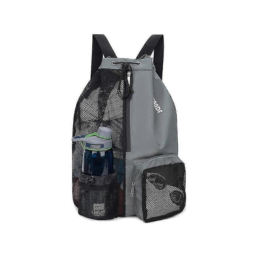 Swimming Backpack Waterproof Drawstring Bag, Wet Dry Compartment Mesh Swim Bag Grey