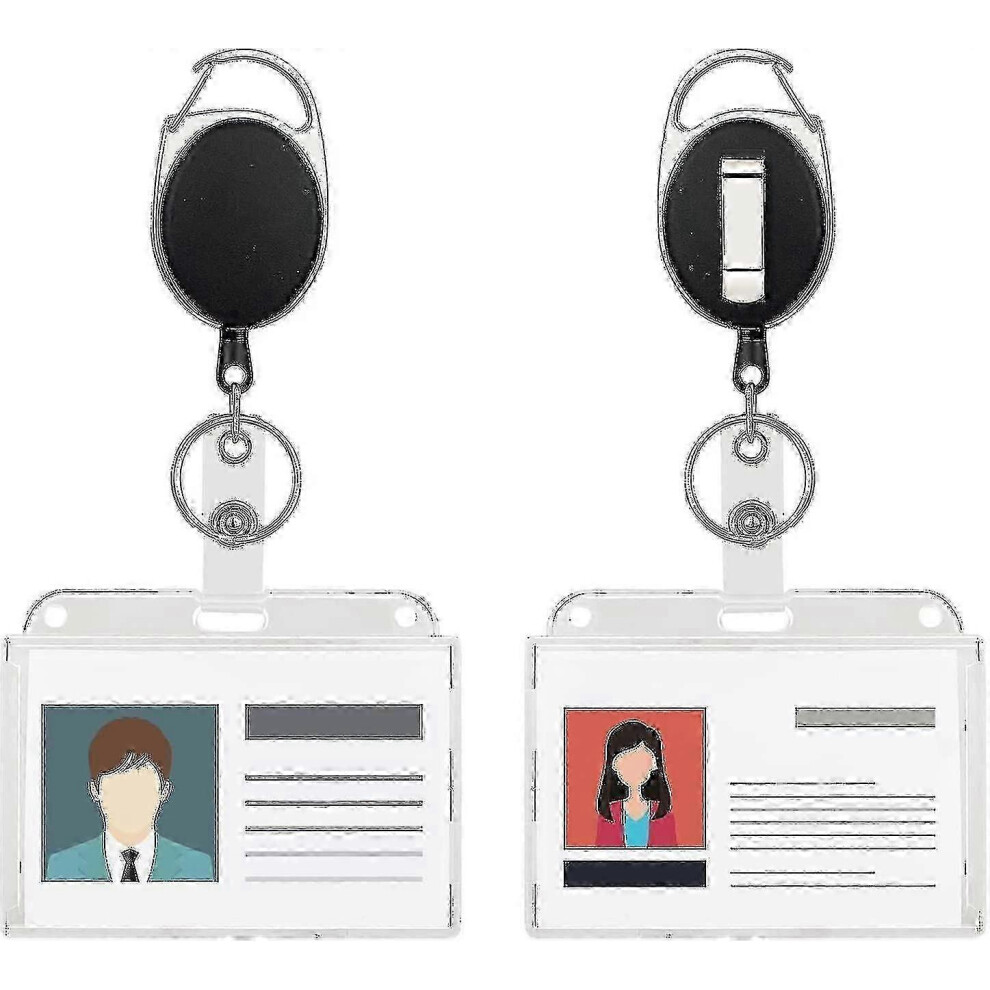 ID Card Key Holder Set of 2, Retractable Keychain, Clip ID Card Holder with Key Fob