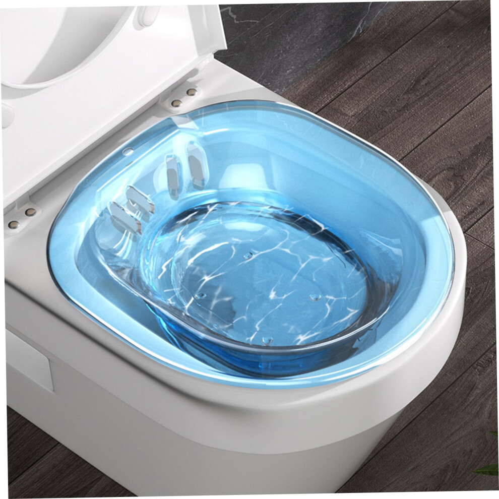 Sitz Bath Portable Over The Toilet Bidet 14X15x4 Inch Anti Overflow Transparent Blue For Hemorrhoids Postpartum Care 9354506490317