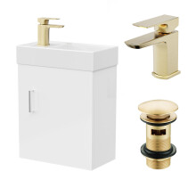 Nes Home White Wall Hung 400mm Vanity Unit & Square Basin Mono Mixer Tap
