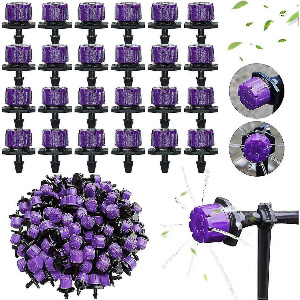 Pack of 200 adjustable 6.35 mm irrigation drippers for greenhouse and garden, purple