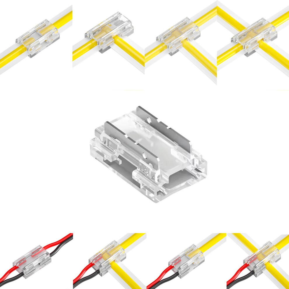 Light Led Strip Connectors 25Pcs 8-In-1 2-Pin 10Mm Gapless Solderless Strip-To-Strip Wire Connector Cob/Smd 2835/3528