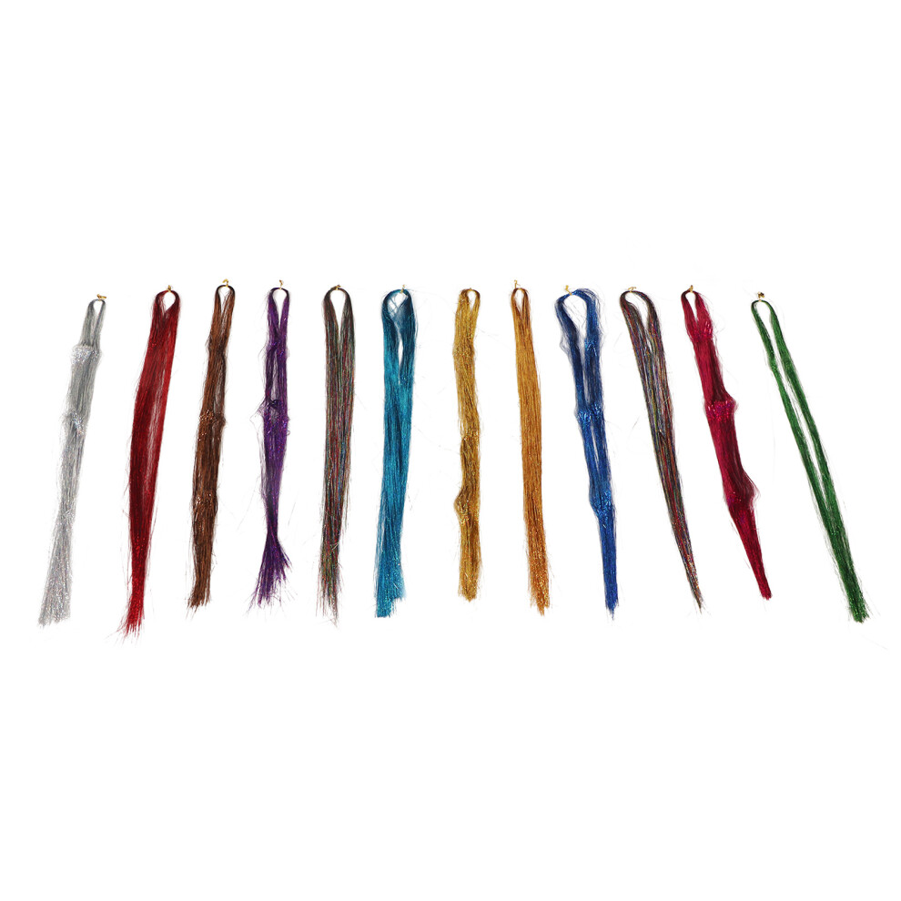 Unisex Hair Tinsel Strands 12 Colours Glitter Sparkle Shiny Heat Resist Extensions