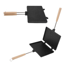 Hot Hand Sandwichs Maker DoubleSided Aluminum Alloy Camping Frying Pan With Removable Wooden Handle For Pancakes Omelets
