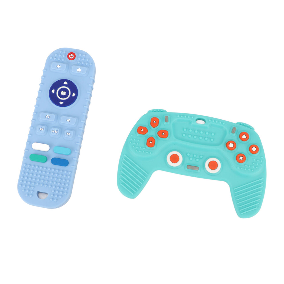 2 Pack Silicone Baby Teething Teethers Tv Remote Shape Sensory Toys Blue/Cyan