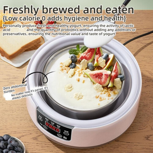 Yogurt Maker 1.2L Automatic With Stainless Steel Liner, Timer Control, Strainer, LCD Display, White EU-Standard 1
