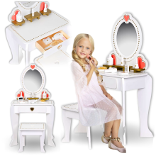 Fa kislány fésülködőasztal, tükör, kiegészítők, fehér, elegáns, semleges
