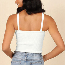 Damen Cross ärmellose Tank-Top mit Halter im Sommer Weiß S-L | Rückenloses Rippenstrick-Design
