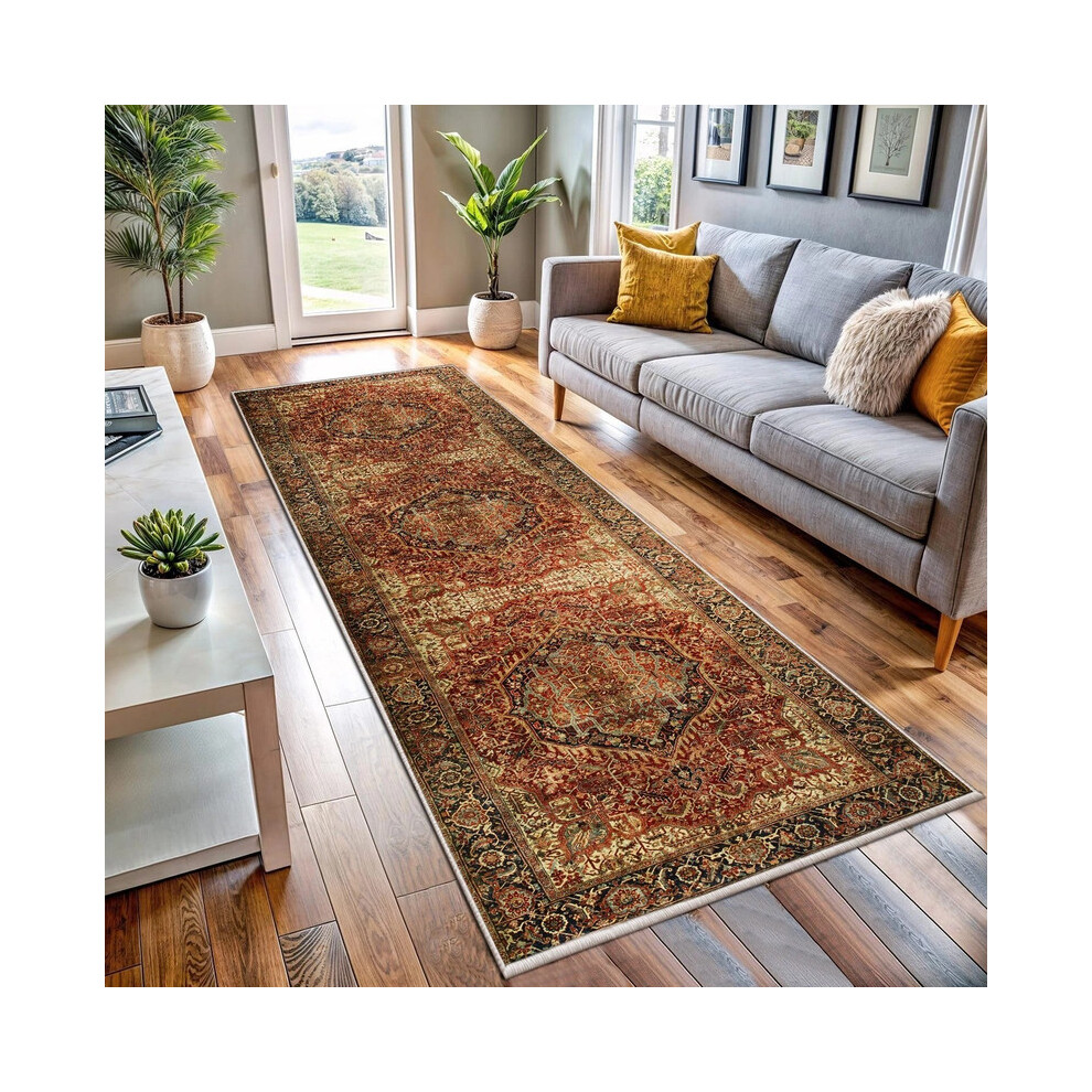 Imperial Rooms (Majestic) Traditional Runner Rugs 80X300cm- Extra Large Rugs For Kitchen & Hallways Orange,Black,Cream