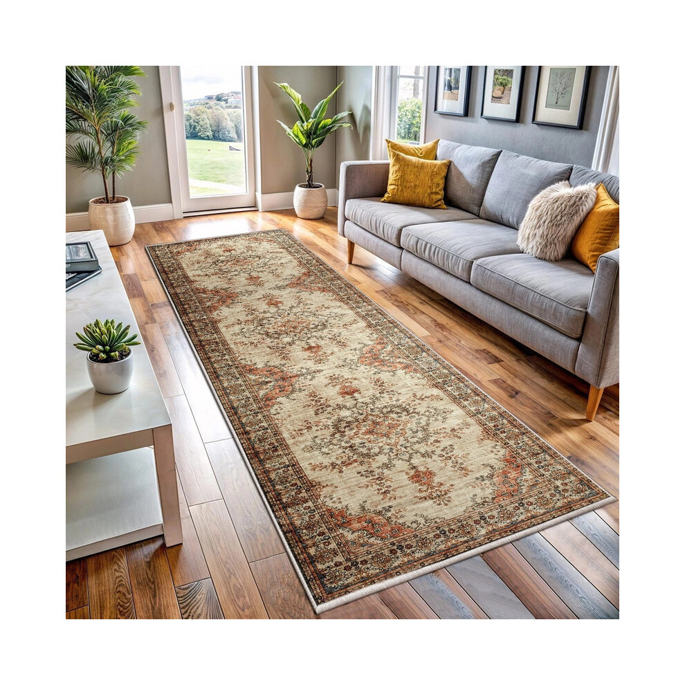 Imperial Rooms (Timeless) Traditional Runner Rugs 80X300cm- Extra Large Rugs For Kitchen & Hallways Orange,Black,Cream