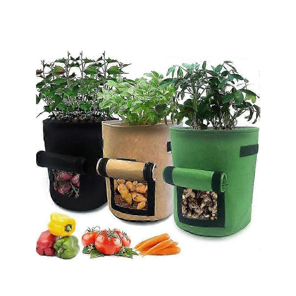 Biodegradable potato grow bags, 7 gallons, 3 pieces, with non-woven handles, for potatoes/carrots, 3 colors
