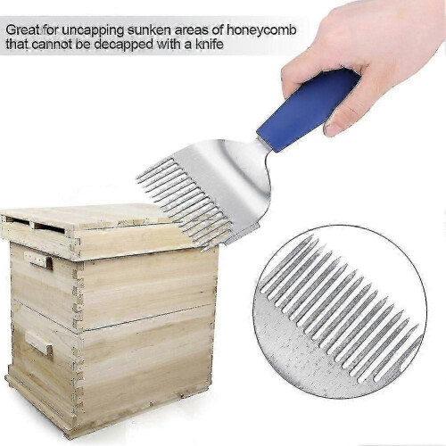Bee uncapping fork, straight stainless steel tines, plastic handle, sparse honey scoop - Ya 2