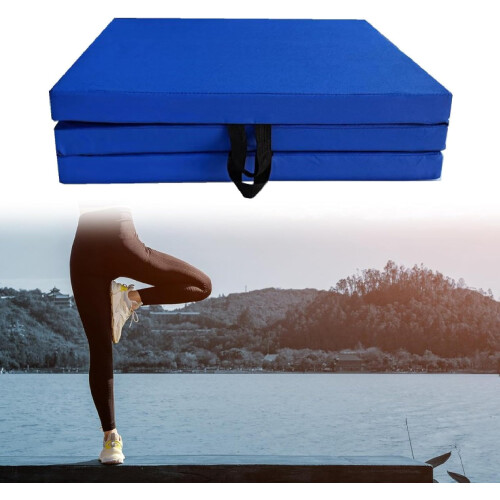 Women Foldable Exercise Mat, Pilates Mat For Home Workouts, Elastic Non-Slip Floor Protector, Blue 1