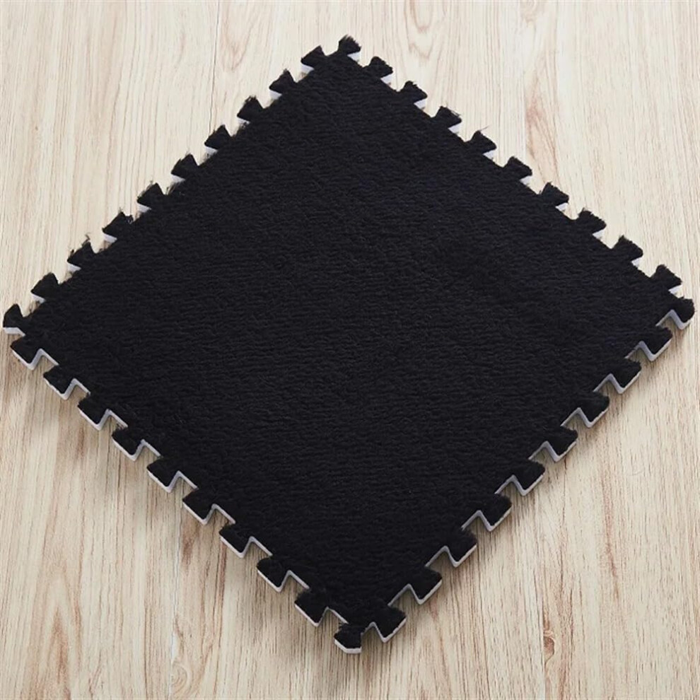 6Pcs Eva Foam Puzzle Carpet Crawling Mat Soft Plush Play Mat For Living Room And Bedroom Black