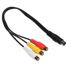 4 Pin S Video Male to 3RCA Female Cable 1.0ft Double Shielding Red Yellow White