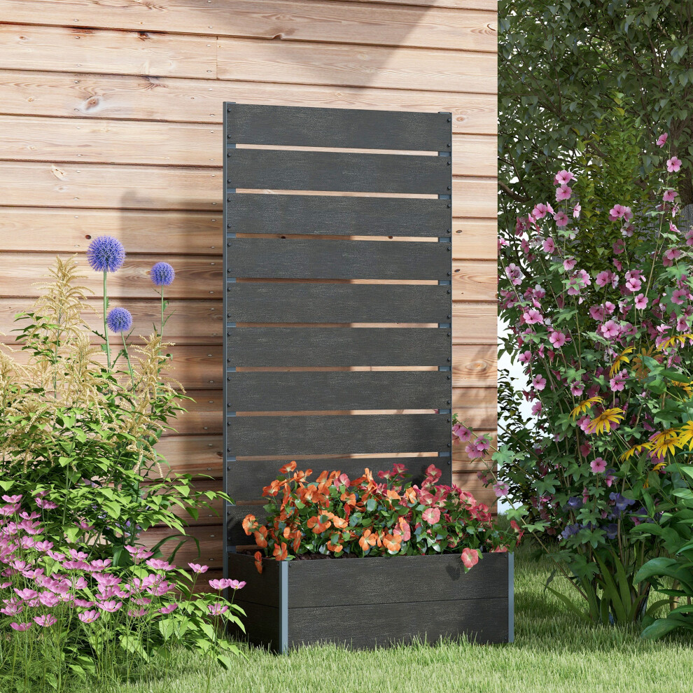 Outsunny Raised Garden Bed With Trellis And Drainage Hole, Planter Box Black