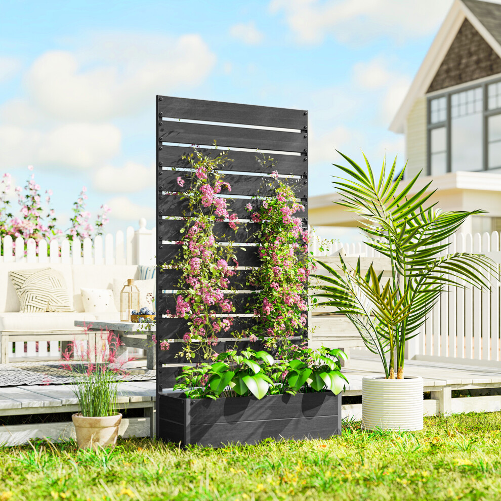 Rackhams Black Raised Bed For Garden, Planter With Trellis For Climbing Plants, Vines, Planter Box With Drainage Gap, - Image 4