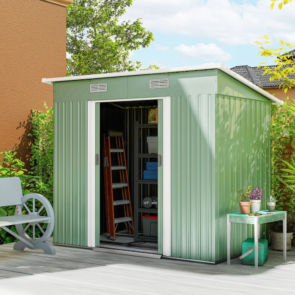 B&Q - 7 X 4Ft Outdoor Garden Storage Shed For Backyard Patio Light Green - Image 3