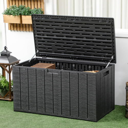 Outsunny Outsunny 336 Litre Rolling Outdoor Garden Storage Box, Plastic Container, Black