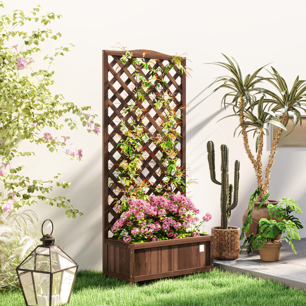 Outsunny Garden Wooden Planter Box With Trellis Flower Raised Bed Dark/Brown